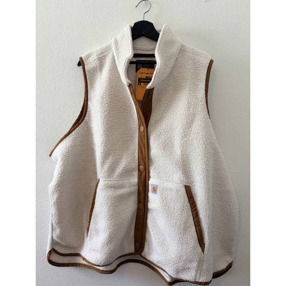 NWT Carhartt Fleece Snap-Front Vest White Brown Sherpa Relaxed Fit Size 3X 3XL